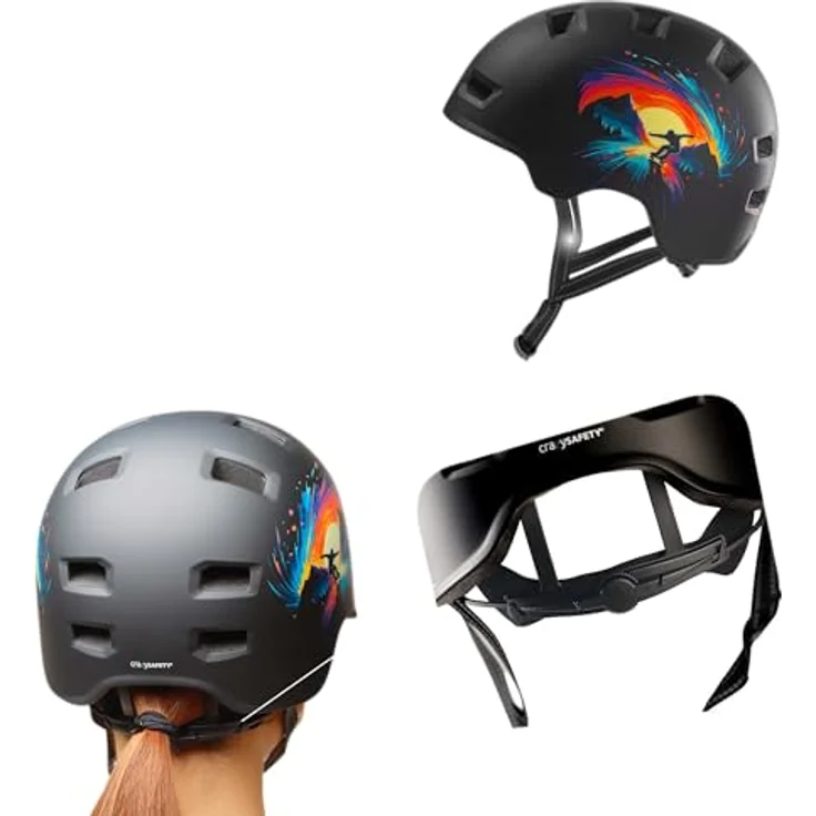 Crazy Safety Rampage Skating, Schwarz, Kinder-Skater- und Fahrradhelm mit EN1078-Zertifizierung, optimaler Schutz und Komfort – Bild 4