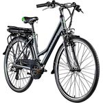 ZÜNDAPP Z802 E Bike Trekking 155-185 cm, 21 Gänge, bis 115 km, 28 Zoll Elektrofahrrad mit LED Display (grau/grün, 48 cm)