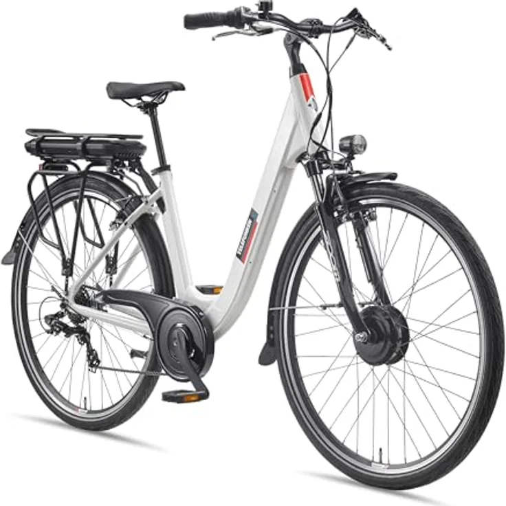 TELEFUNKEN E-Bike Damen RC826, 28 Zoll Pedelec mit 250W Frontmotor, 7-Gang Shimano Kettenschaltung, V-Bremsen und LCD-Display, bis zu 100 km Reichweite