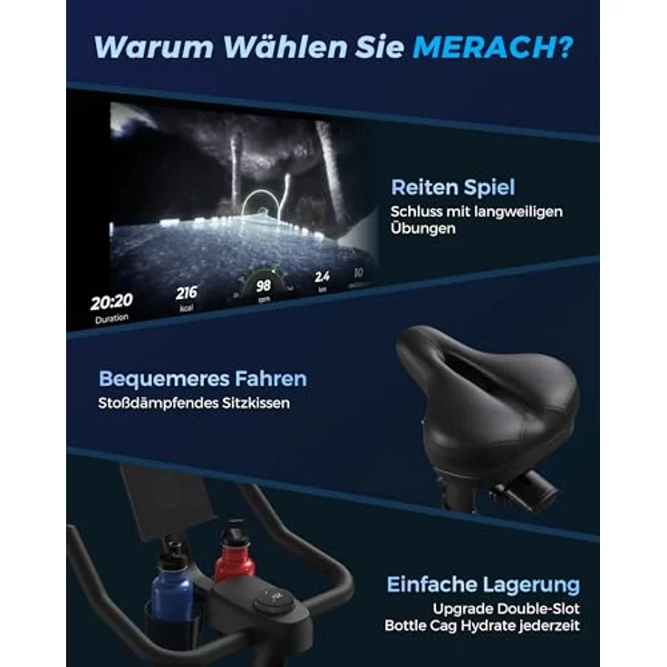 MERACH Heimtrainer Fahrrad, Verbesserter LCD-Monitor, Leises Indoor  Bike, Mit App, Bis 122 KG – Bild 2