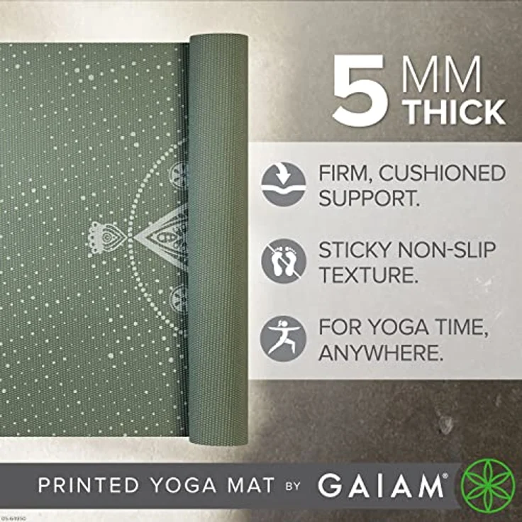 Gaiam Yogamatte Premium Print, rutschfeste Trainings- und Fitnessmatte für Yoga, Pilates & Bodentraining, Celestial Green, 5 mm dick, ungiftig und 6P-frei – Bild 2