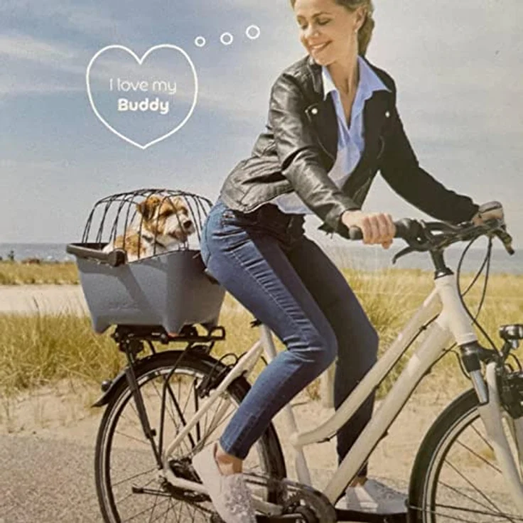 Basil Buddy, Velokorb für kleine Hunde, Denim-Optik, 45 x 33 x 22 cm, mit MIK-System und Kissen – Bild 2