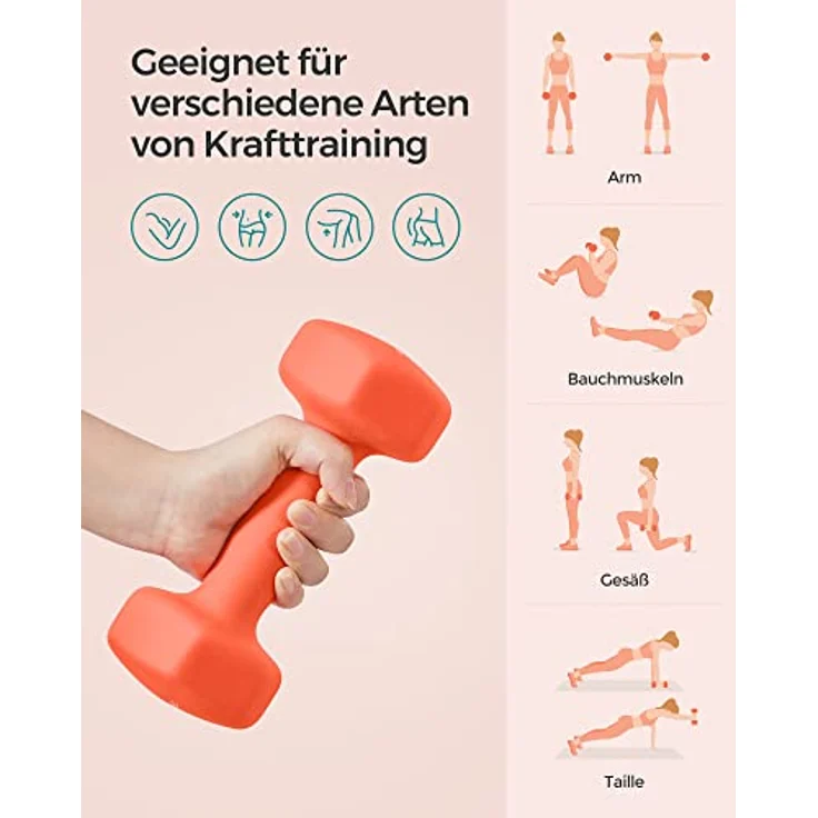SONGMICS Hanteln, 2er Set, 2 x 3 kg, Hantelset, Kurzhanteln, Hexagon, Neopren-Beschichtung, Krafttraining, Workout, Fitnesstraining, für Zuhause, orange SYL906O01 – Bild 4