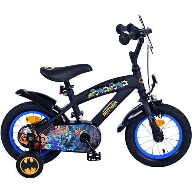 Volare Batman 12", Kindervelo für Kinder mit Sicherheitsbremsen und abnehmbaren Stützrädern
