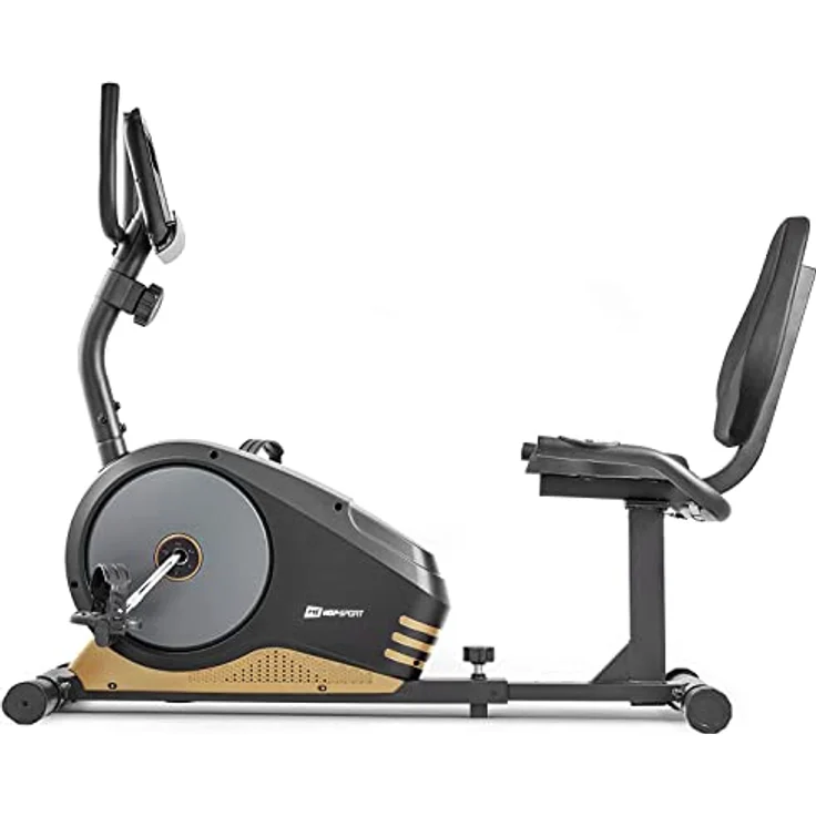 Hop-Sport Root Liegeergometer - Liegeheimtrainer mit Handpulssensoren, 9,5 kg Schwungmasse, 8 Widerstandsstufen - Sitzergometer max. Benutzergewicht 120 kg (Gold) – Bild 4