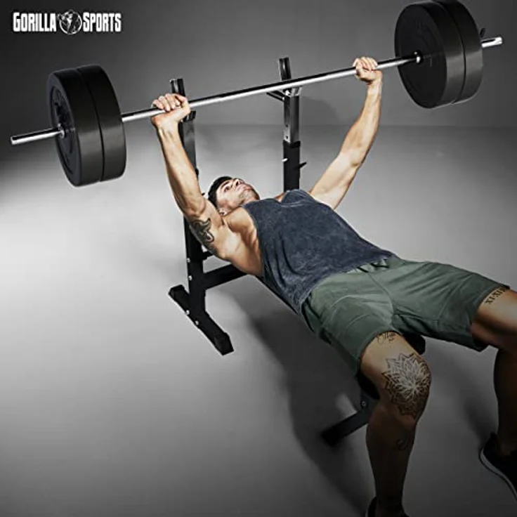 GORILLA SPORTS Hantelbank mit Ablage, Dip-Station, inkl. Hantelset 100kg, Klappbar, Schwarz/Weiß, für effizientes Krafttraining – Bild 9