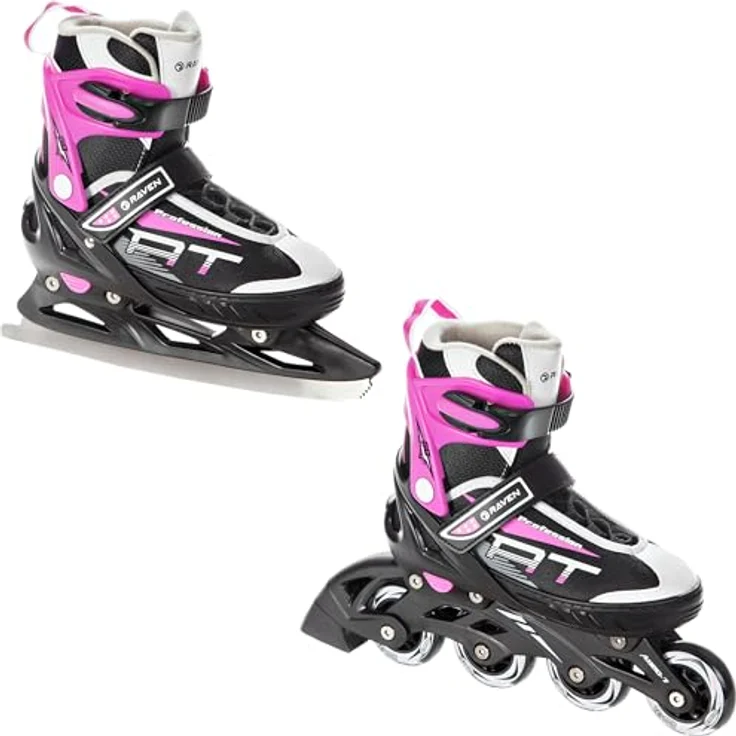 RAVEN Profession 2in1 Schlittschuhe Inlineskates für Kinder und Erwachsene, verstellbar in Black/Pink, Größe 38-42 (25cm-27,5cm) mit hohem Komfort und sicherem Verschlusssystem – Bild 2