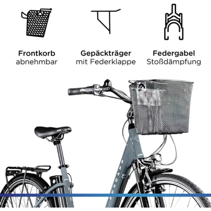 ZÜNDAPP E Bike Damen Fahrrad 28 Zoll | Ebike City Erwachsene 155-190 cm | Retro E-Bike 7 Gang Schaltung Rücktrittbremse | Elektro Fahrräder mit Licht Z517 (basaltgrau, 48 cm) – Bild 4