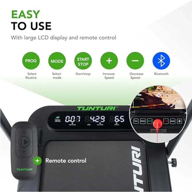 Tunturi Cardio Fit T5 Laufband, klappbar und kompakt, 14 Trainingsprogramme, 0,8 bis 8 km/h, Fitnessgerät für Zuhause mit Bluetooth-Konnektivität – Bild 4