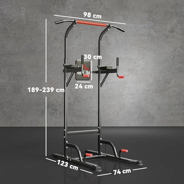 HOMCOM Power Tower, höhenverstellbare Dip Station mit Klimmzugstange und 4 Saugnäpfen, Schwarz-Rot, max. 120 kg belastbar – Bild 7
