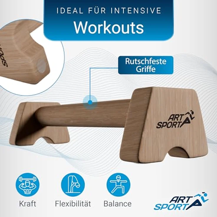 ArtSport Liegestützgriffe aus Holz L - Calisthenics, Parallettes, Liegestütz Barren - Indoor & Outdoor - Ergonomische Handstand Griffe, Naturholzfarben – Bild 4