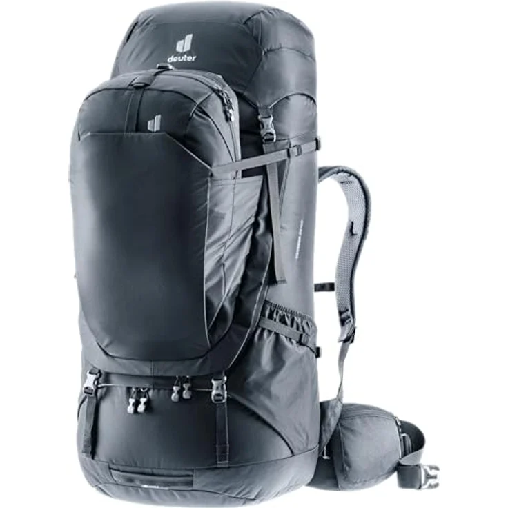deuter Voyager 65+10 Reiserucksack mit Contact-Rückensystem, Transport-Cover und Daypack, schwarz – Bild 1