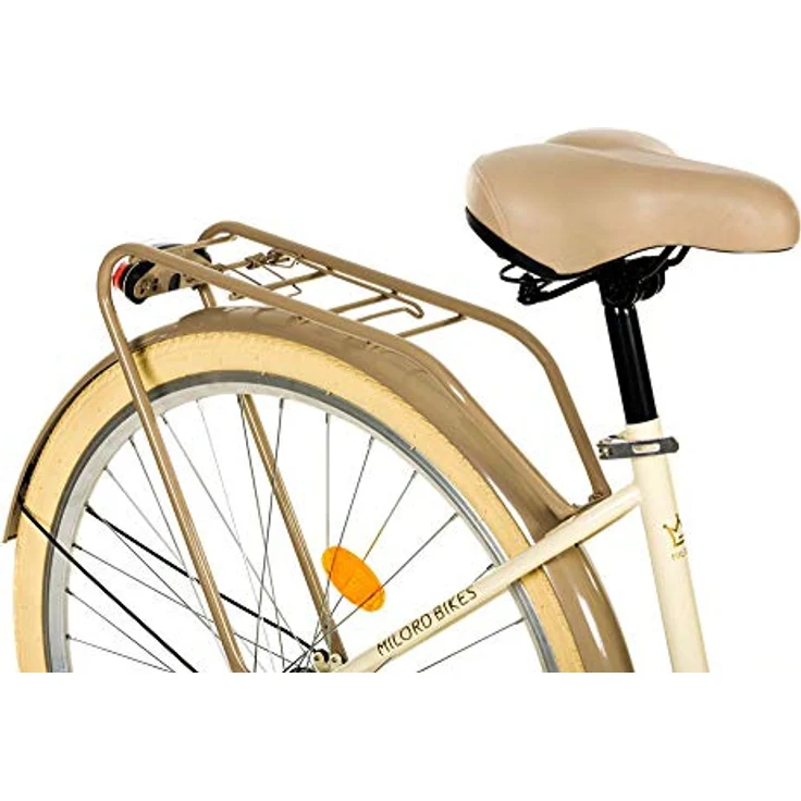 MILORD Damenfahrrad, 28 Zoll 1-Gang Creme-braun mit Korb und Rückenträger, Hollandrad, Citybike, Retro, Vintage - Preisvergleich – Bild 5