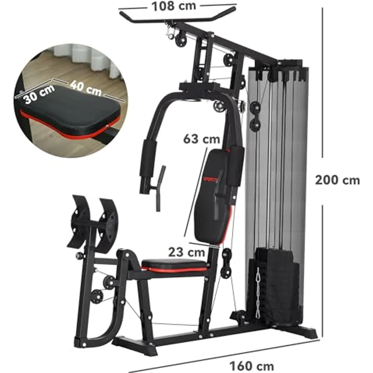 SPORTNOW Kraftstation, Multifunktionale Fitnessstation mit Latzug- & Butterflystange, Beinpresse, 45 kg Gewichtsblöcken, Schwarz – Bild 5