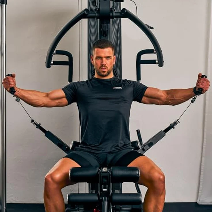 HAMMER Kraftstation Autark 7.0, Fitnessstation für zu Hause mit 190° schwenkbaren Multifunktionsarmen, Kabelzugturm, Klimmzugstange, Ruderfunktion, Push- und Pull-Station, integrierter Bauch- & Trizeps-Modul, Beincurler/-strecker – Bild 3