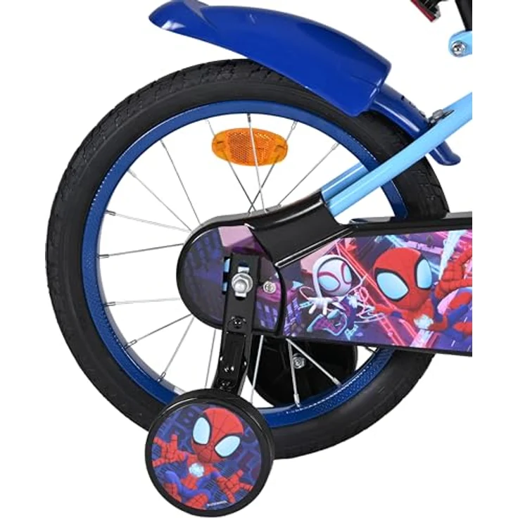 Volare Spidey Kinderfahrrad, 16 Zoll, blau, mit Hand- und Rücktrittbremse, höhenverstellbar, abnehmbare Stützräder – Bild 9