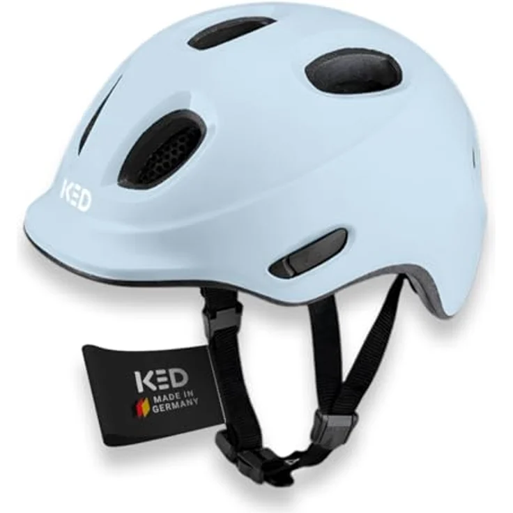 KED Meggy Spark Kinderfahrradhelm, Inmold, 360° Verstellsystem, Reflektoren, Insektenschutznetz, Farbe: Dusty Sky Matt, Größe: 45-50 (S) – Bild 1
