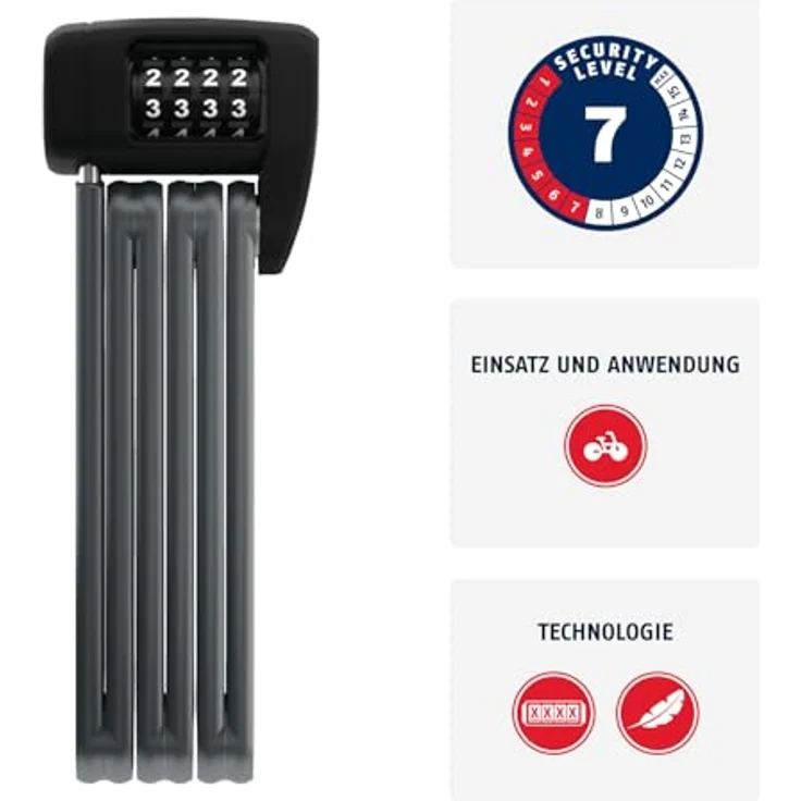 ABUS Faltschloss Bordo Lite 6055C SH, Faltbares Zahlenschloss mit Halterung, 4-stelliger Zahlencode, Sicherheitslevel 7, 85 cm, Schwarz – Bild 2