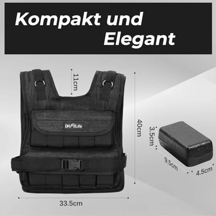 DH FitLife Verstellbare Gewichtsweste 20KG Kompakt u. Stabil zum Muskelaufbau u. Krafttraining | Weighted Vest | Laufweste Damen Herren | Fitnessweste Trainingsweste - Preisvergleich – Bild 5