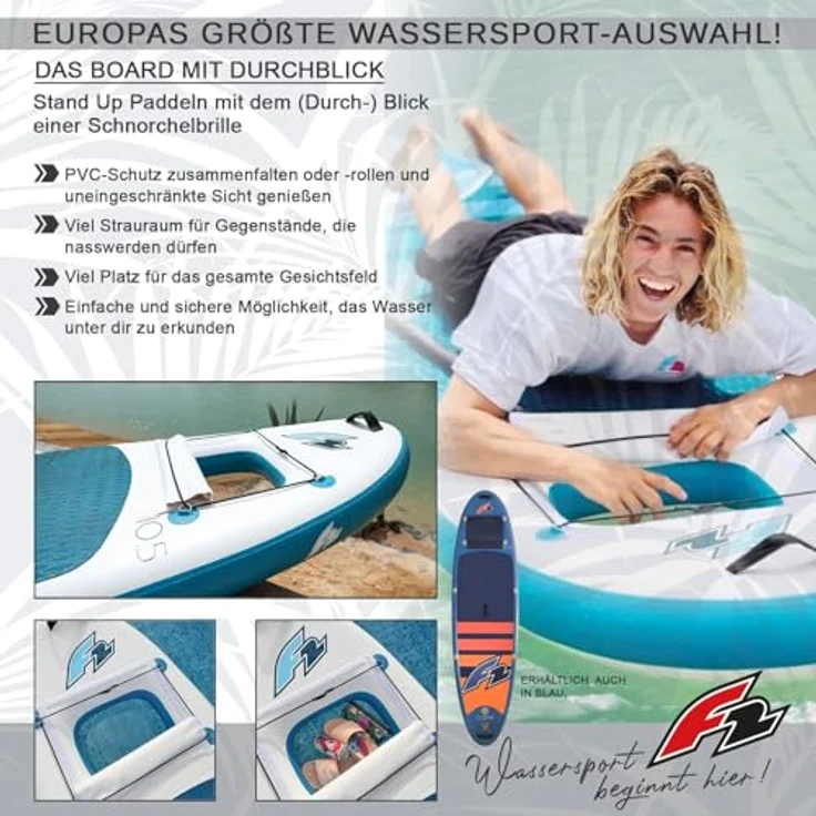 F2 Stand Up Paddle Board Ocean Sight, SUP Board mit Sichtfenster, 323 cm, 10,6, Weiss – Bild 3