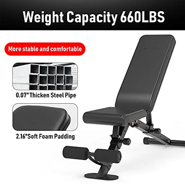 leikefitness Verstellbare Hantelbank, faltbare Trainingsbank mit automatischer Verriegelung für aufrechte Neigung und flache Ganzkörperübungen (GM58101 (schwarz) – Bild 3