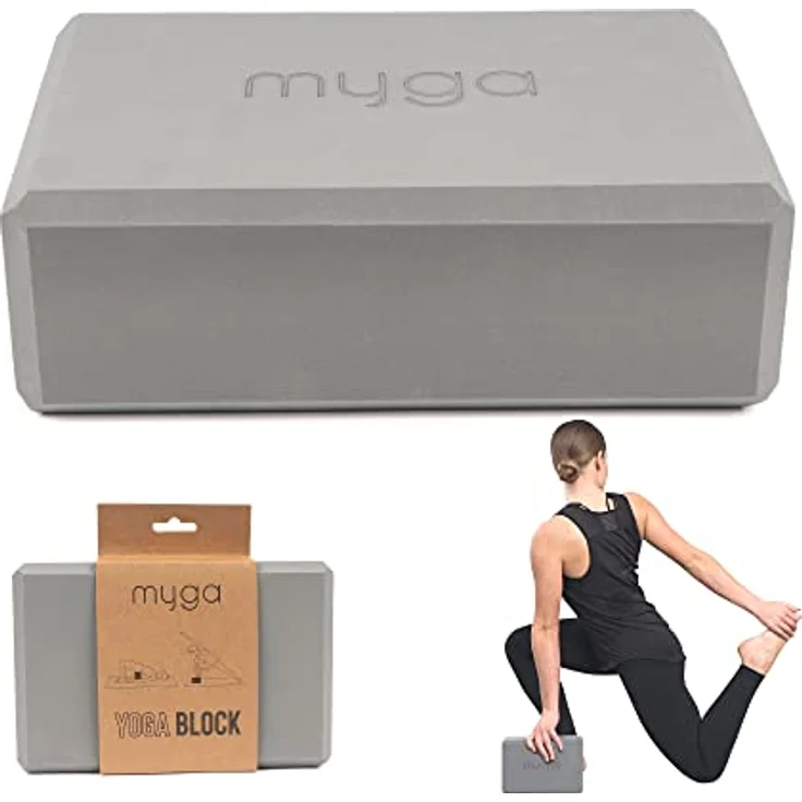 Myga Yoga Block, rutschfest & leicht, optimaler Support für Yoga und Pilates, ergonomisches Design, 23 cm x 14,5 cm x 7,7 cm, grau – Bild 1