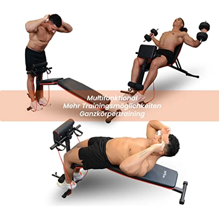DH FitLife Hantelbank klappbar mit Curlbank & Beinstrecker | Weight Bench 7 Stufen verstellbar, Schwarz – Bild 4