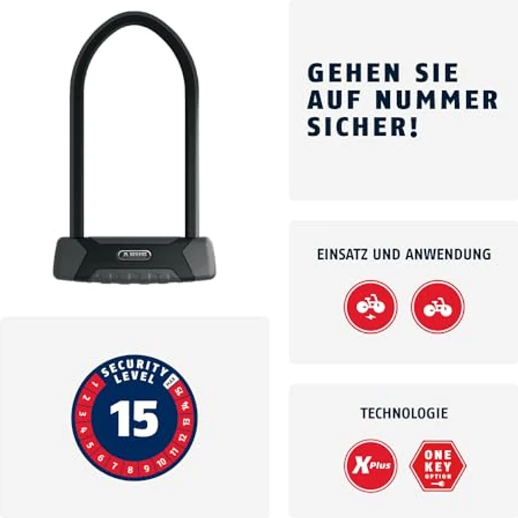 Abus Granit XPlus 540, Veloschloss (30 cm) mit höchster Sicherheitsstufe, gehärtetem Stahl und XPlus-Zylinder – Bild 2
