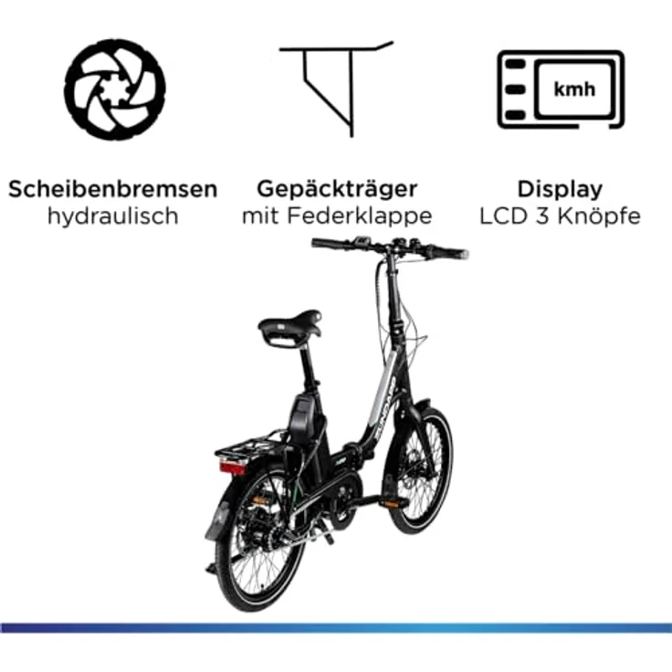 ZÜNDAPP X20 E Bike 20 Zoll Klapprad für Damen und Herren 150-190 cm Bosch Ebike Mittelmotor mit 7 Gang Nabenschaltung Elektro Fahrrad 400 Wh Akku Faltrad (schwarz/grün) – Bild 4