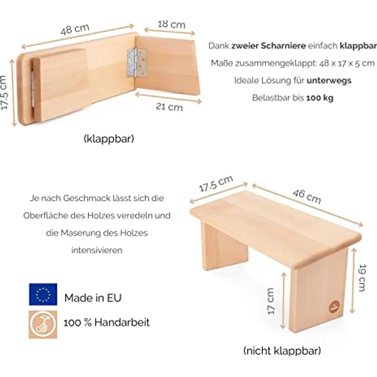 Bodhi Meditationsbank aus Holz (Buche) | Yoga Hocker aus Holz | Kniesitz Medibank für eine Tiefe Meditation | Variation: Lhasa – Buche geölt – Bild 4