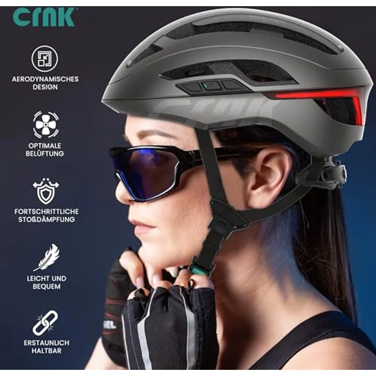 CRNK Angler Alpha, Fahrradhelm in Metallic Blue, Größe M, mit Bluetooth, LED-Blinker und Memory-Schaumstoff – Bild 2