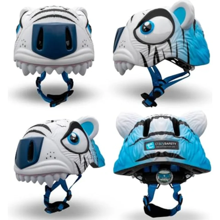 Crazy Safety Kinder Fahrradhelm Tiger Weiß, 3D Tierhelm für 2-7 Jahre, verstellbar, leicht, ideal für Fahrrad, Skateboard und Radsport, mit LED-Rücklicht und Belüftungsöffnungen, 49-55 cm – Bild 2