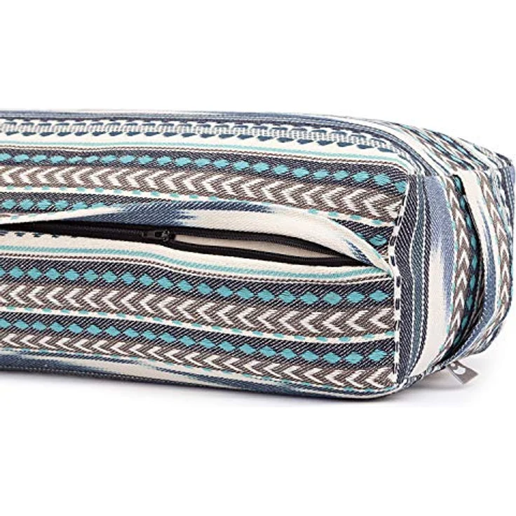 Bodhi Yoga Bolster Salamba | Ethno Collection | Ikat-Webstoff, schwarz-weiß-blau Gemustert, Kapok – Bild 3