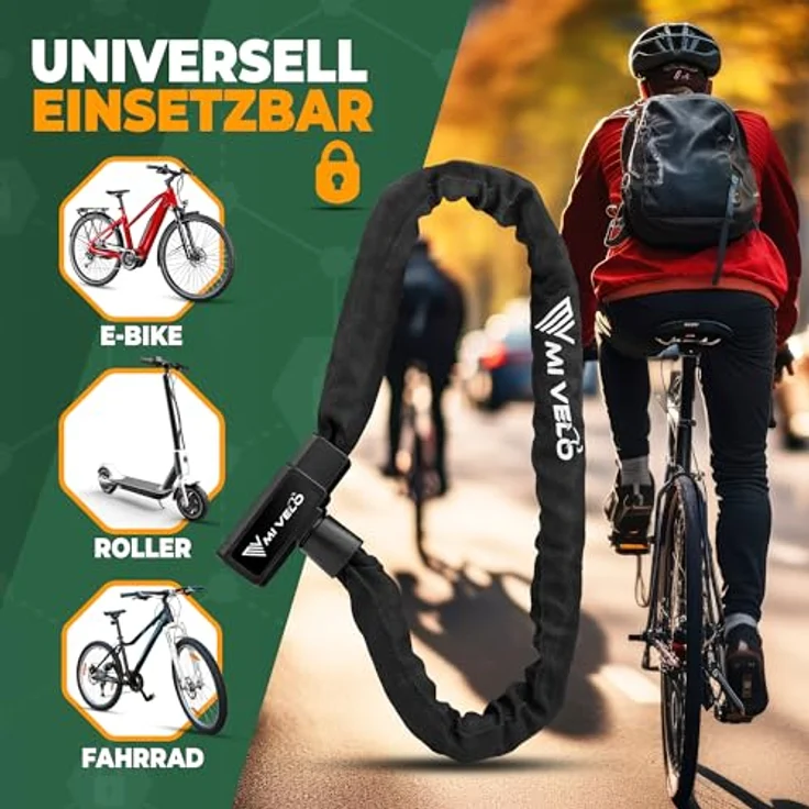 MIVELO Kettenschloss, Fahrradschloss aus 8mm gehärtetem Stahl, 100cm lang, hohe Sicherheit für E-Bike, MTB & Rennrad, inkl. Schlüssel – Bild 5