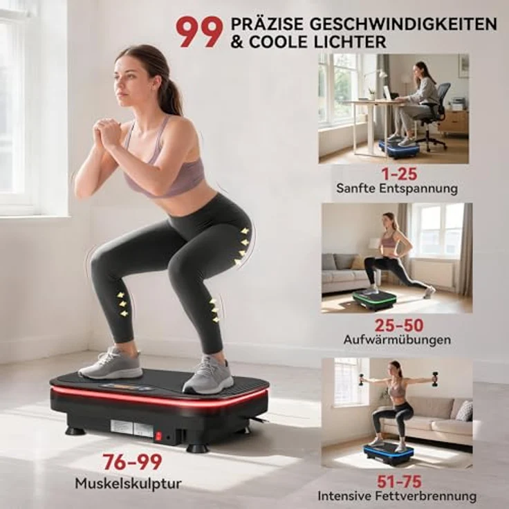 SPORTNOW Vibrationsplatte Rüttelplatte mit 99 Intensitätsstufen, 3 Vorprogrammen, Bluetooth, Kompakt-Design, für Muskelaufbau und Ganzkörpertraining, schwarz – Bild 3