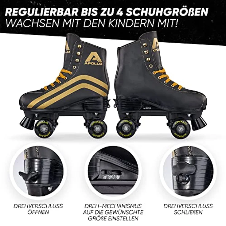 Apollo Rollschuhe Retro Discoroller, verstellbare Roller Skates, ABEC 7 Kugellager, Größenverstellbar, Retro Design - Schwarz – Bild 3