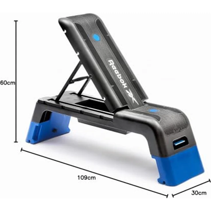 Reebok Deck Training Bench - Vielseitige Fitnessplattform mit 20+ Setup-Kombinationen, Neigungs- und Höhenverstellung, blau – Bild 12