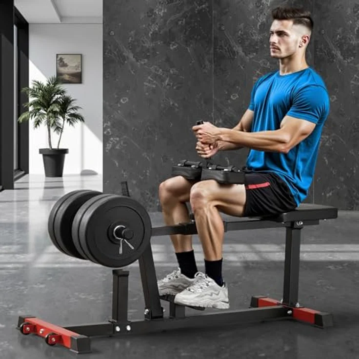 VEVOR sitzende Wadenmaschine UB2912, Kraft-Beintrainer mit 200 kg Tragkraft für Beinübungen, Schwarz + Rot – Bild 8