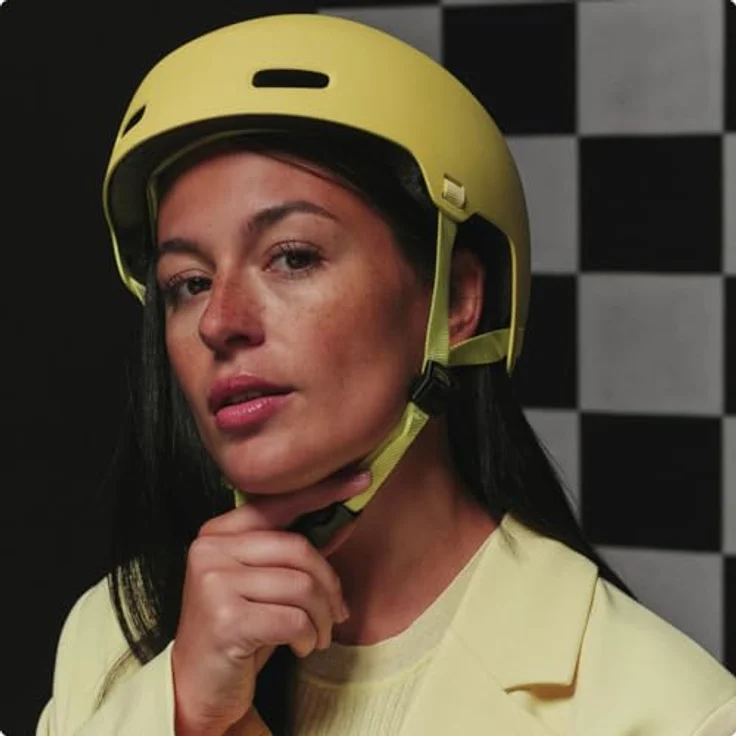 ABUS XOXO Fahrradhelm, Cityhelm im Skater-Look, mit optimiertem Kinnpolster, Größe S, mono gelb – Bild 5