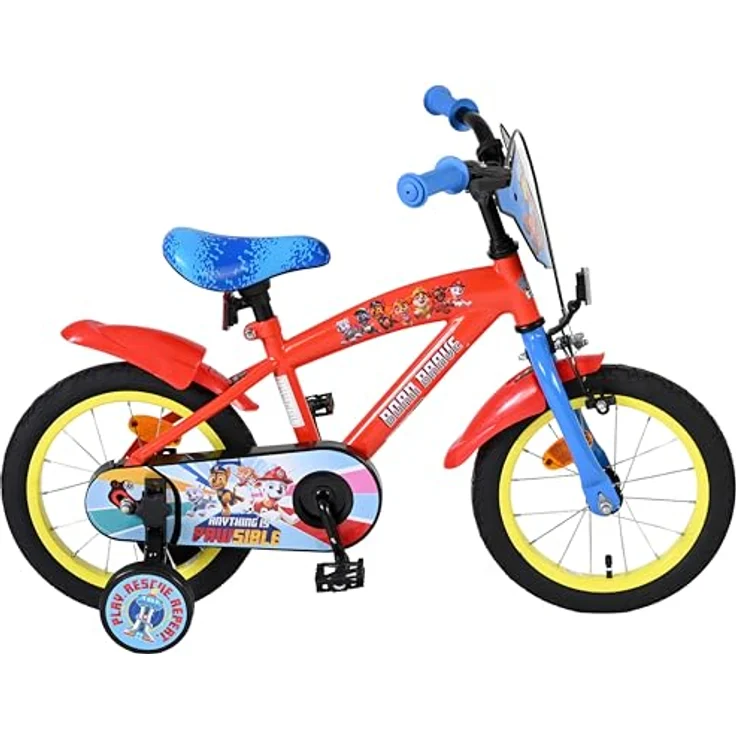 Volare Kinderfahrrad Paw Patrol, 14 Zoll, Rot/Blau, mit abnehmbaren Seitenrädern, höhenverstellbarem Sattel und Lenker, für Jungen – Bild 2