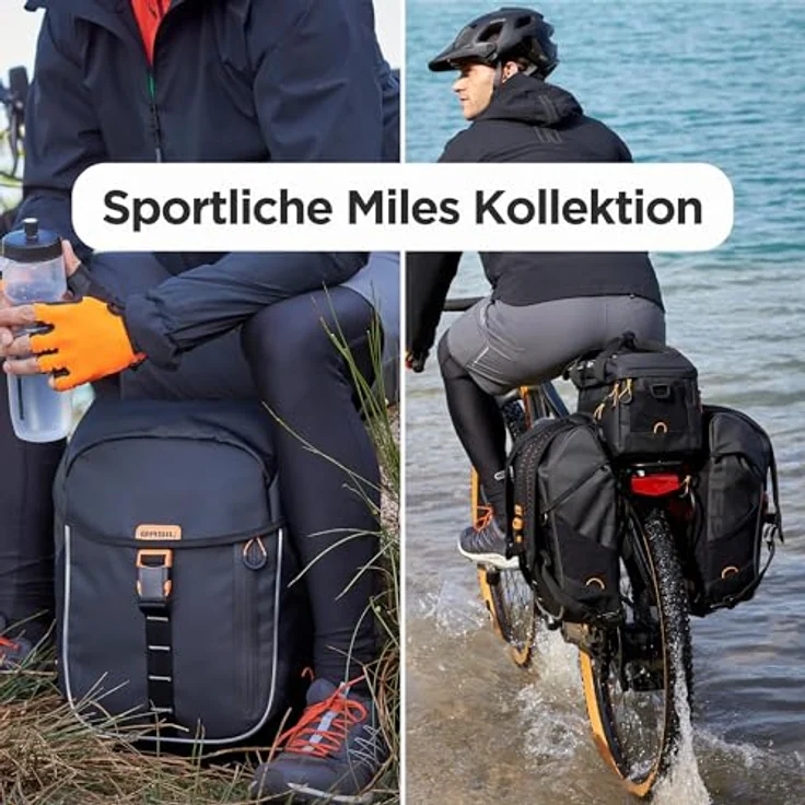 Basil Miles XL Pro, Velotasche für Gepäckträger, erweiterbar von 9 l auf 36 l, wasserdicht, schwarz mit hellgrünen Details, mit isolierendem Fach für Getränkeflasche und Kühlelementfächern – Bild 5