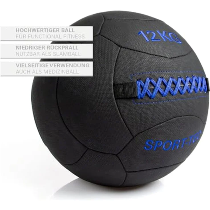 Sport-Tec Wall-Ball Robusta, 35 cm, 12 kg, blau - Handgenähter Medizinball mit gleichmäßiger Gewichtsverteilung – Bild 2