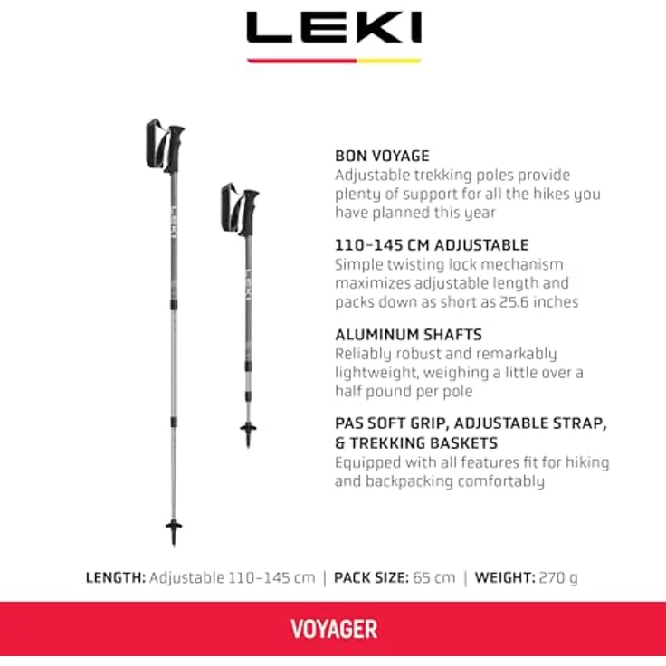 LEKI TR Voyager Wanderstöcke, Silvergray-White, verstellbar 110-145cm – Bild 2