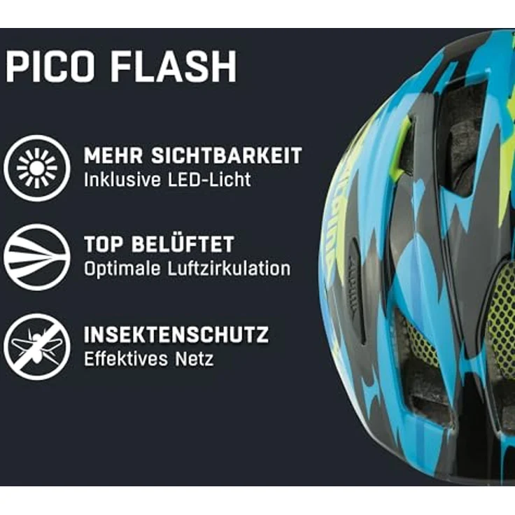 ALPINA PICO FASH Fahrradhelm, Beleuchtet, Leicht, Bruchfest mit Fliegennetz und Lüftungsöffnungen – Bild 2