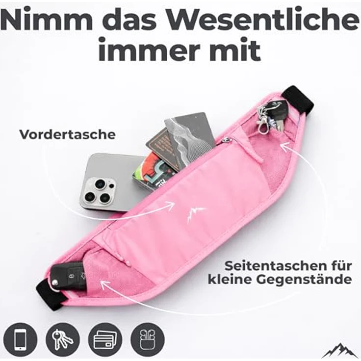 NORDRUN Laufgürtel für alle Handys, verstellbar und wasserdicht, rosa, mit großer Kapazität und Kopfhörerloch – Bild 3