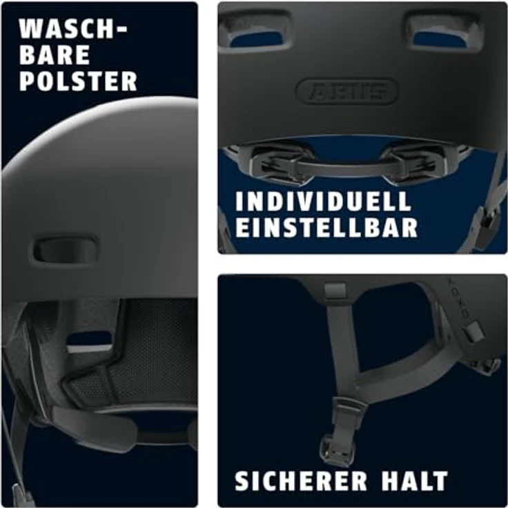 ABUS Fahrradhelm XOXO, Cityhelm im Skater-Look für Skateboard, Fahrrad und Scooter, optimiertes Kinnpolster, Größe M, Schwarz – Bild 3