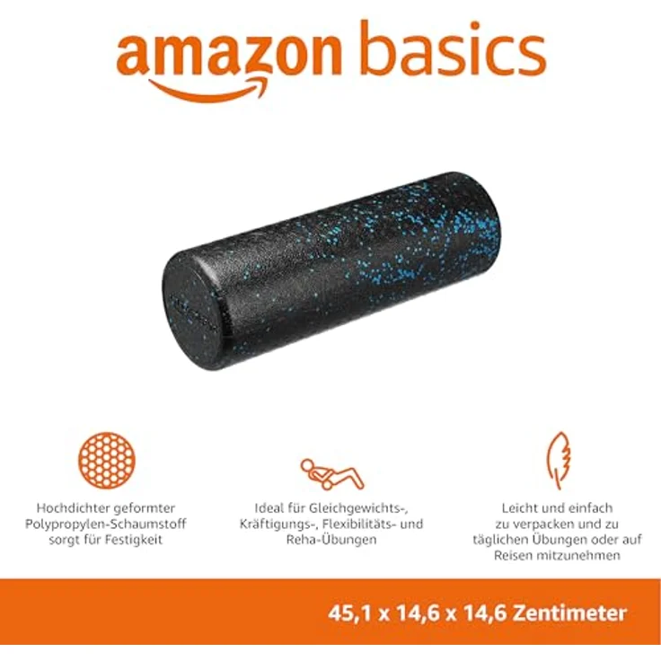 Amazon Basics Hochdichte Schaumstoffrolle, Blau gesprenkelt, 45 cm - Ideal für Gleichgewichtstraining und Tiefenmassage, aus Polypropylen – Bild 2