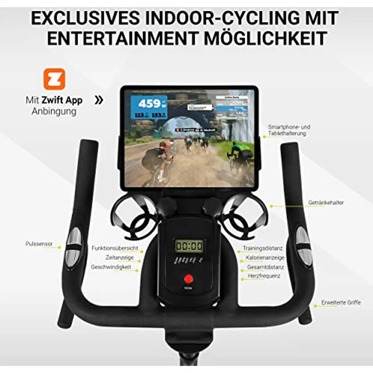 MSPORTS Indoor Cycling Bike Elite Black Series | Speed Bike 20KG Schwungrad | Ergometer - Hometrainer Fahrrad mit Bluetooth APP & leisem Riemenantrieb | Fitness Heimtrainer – Bild 3