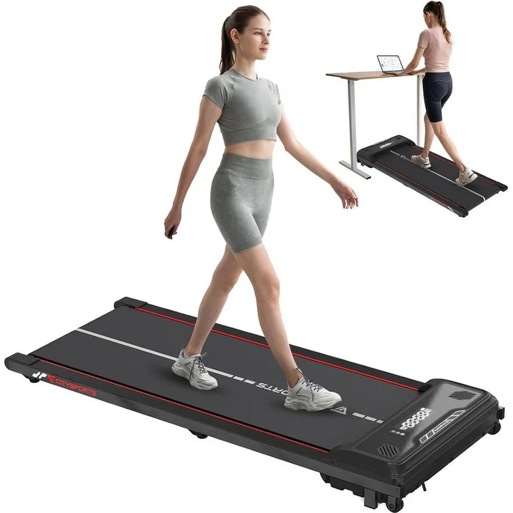 CITYSPORTS Laufband WP6 Walking/Jogging Pad 440W, für zuhause mit Fernbedienung Bluetooth LED Display, 1-6KM/H (schwarz und weiß/schwarz grün/schwarz rot)