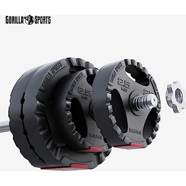 GORILLA SPORTS® Hantelscheiben - Einzeln/Set, 1,25kg, 2,5kg, 5kg, 10kg, 15kg, 17,5kg, 27,5kg, 30kg Gewichte, 30/31mm Bohrung, Tri-Grip, Kunststoff - Gewichtsscheiben, Hantelscheiben-Set – Bild 4